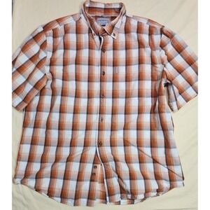Carhartt Shirt Men XL Relaxed Fit Brown Plaid Short‎ Sleeve Button Up Work Wear